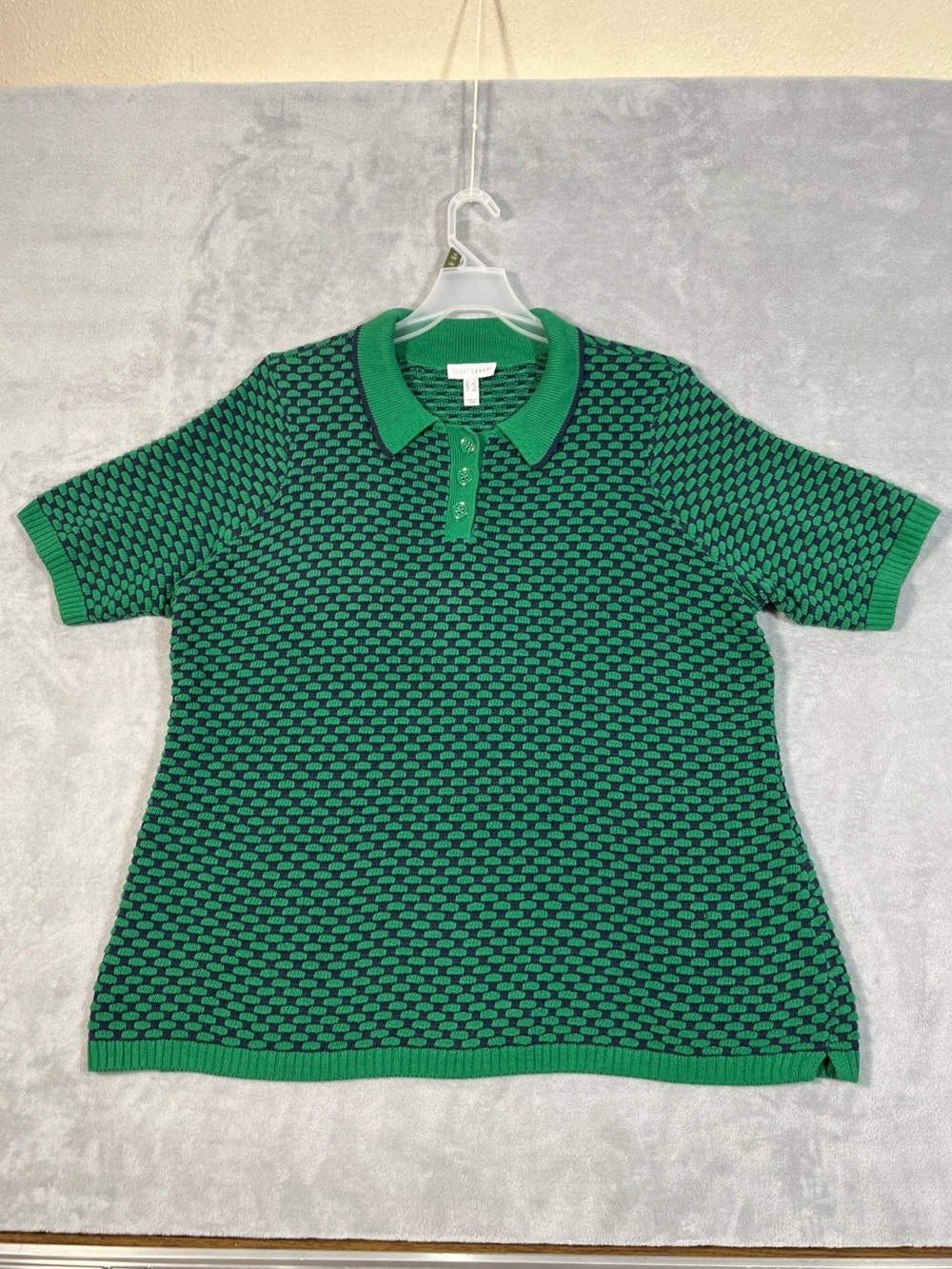 Sport Savvy Women's Green Top Sweater Elbow Sleeve Polo Sz 1X